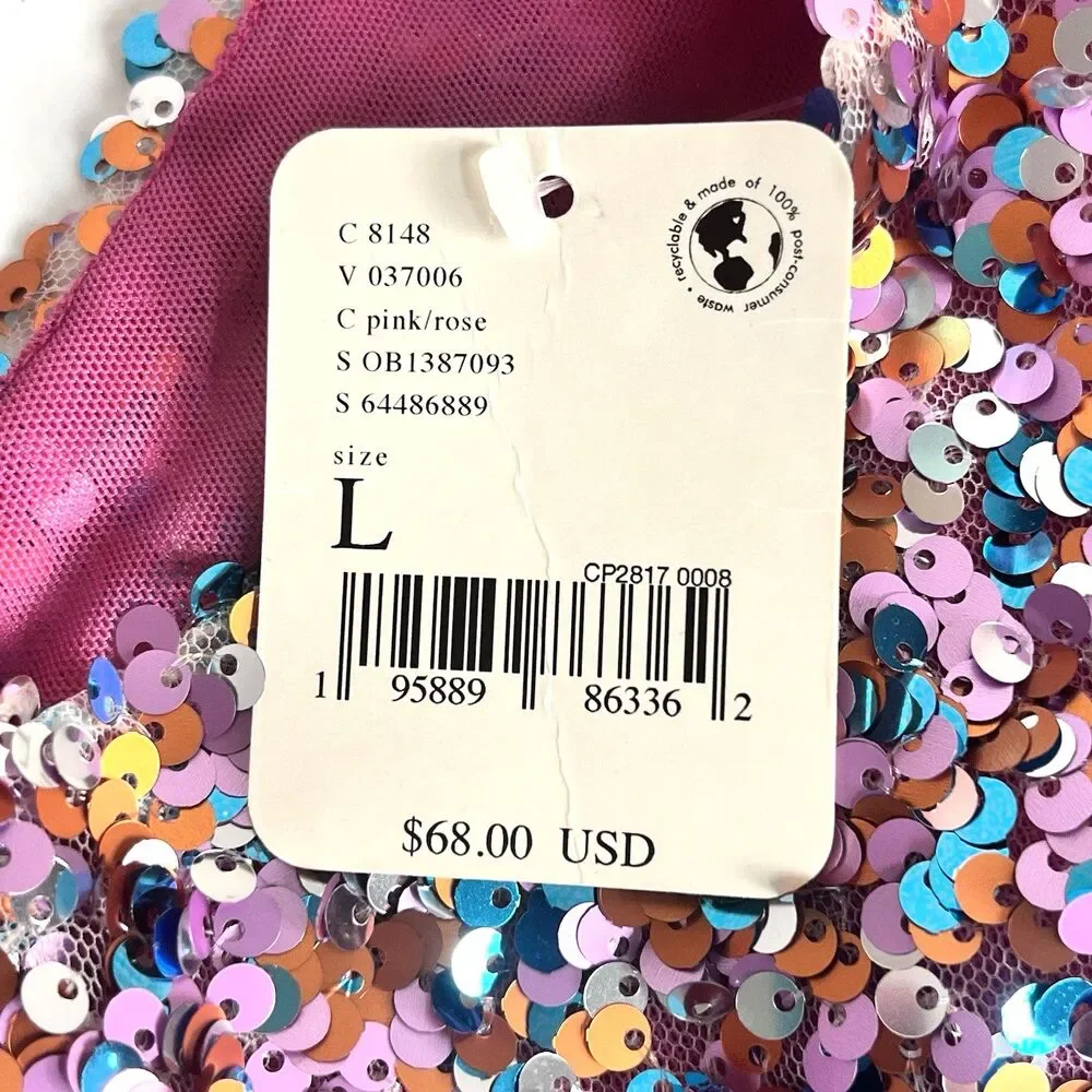 Intimately Free People NWT Size L Pink Sequin Halter Crop Top Festival Party